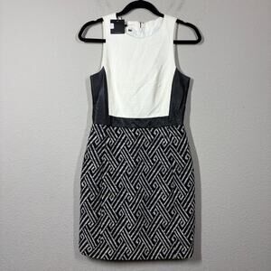 4. Collective 4 Chelsea Tweed Sheath Dress Ivory Black Geometric Sleeveless